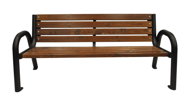 Holzbank mit Rückenlehne für den Garten auf weißem Hintergrund