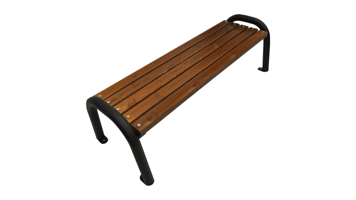 Gartenbank ohne Rückenlehne mit Metallbeinen auf weißem Hintergrund