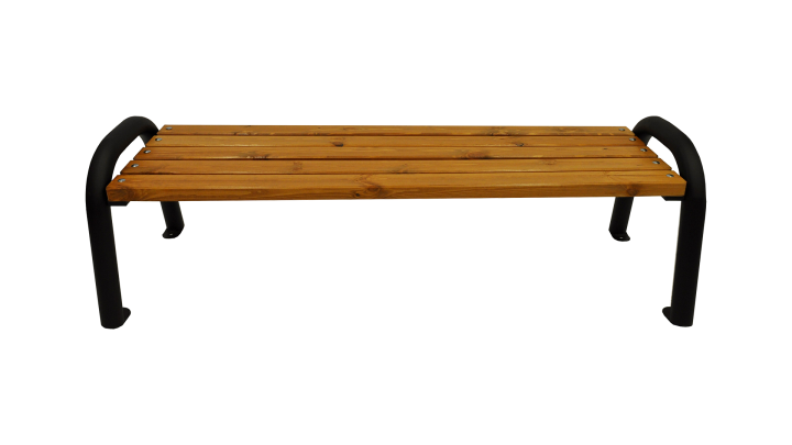 Gartenbank ohne Rückenlehne mit Metallbeinen auf weißem Hintergrund