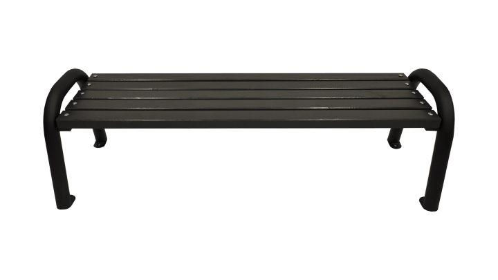 Gartenbank ohne Rückenlehne mit Metallbeinen auf weißem Hintergrund