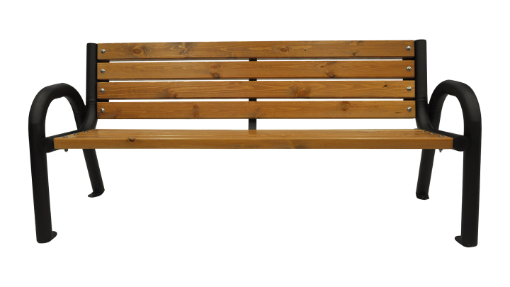 Holzbank mit Rückenlehne für den Garten auf weißem Hintergrund