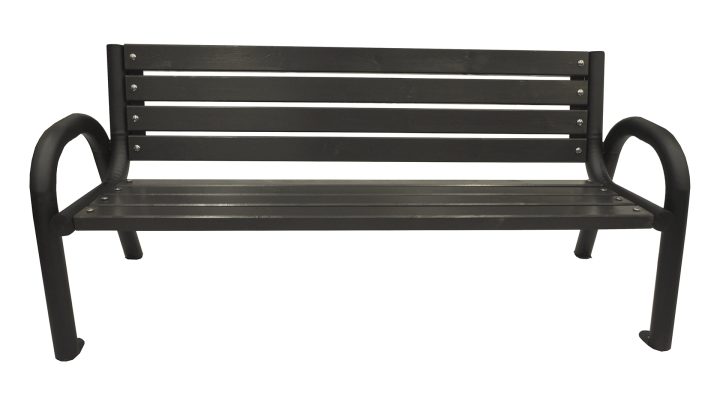 Holzbank mit Rückenlehne für den Garten auf weißem Hintergrund