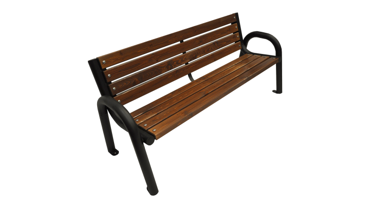 Holzbank mit Rückenlehne für den Garten auf weißem Hintergrund