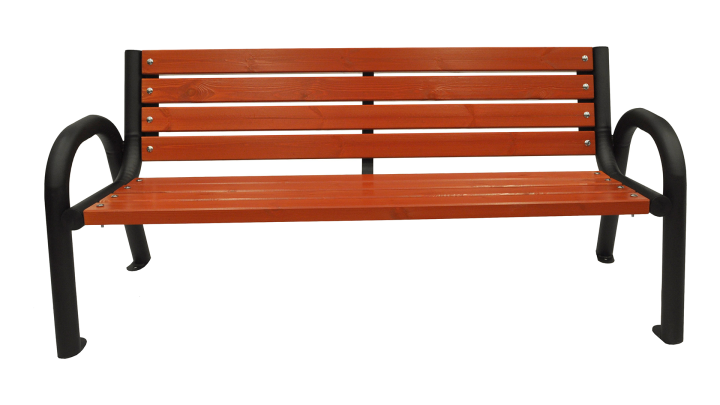 Holzbank mit Rückenlehne für den Garten auf weißem Hintergrund
