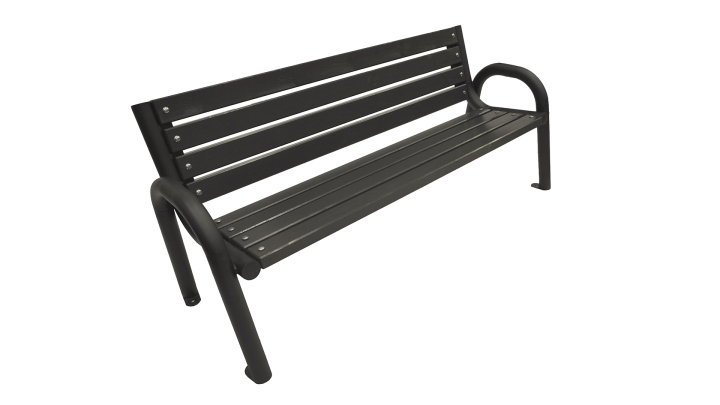 Holzbank mit Rückenlehne für den Garten auf weißem Hintergrund