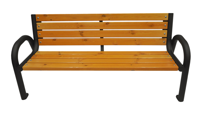Holzbank mit Rückenlehne für den Garten auf weißem Hintergrund