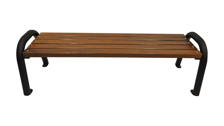 Gartenbank ohne Rückenlehne mit Metallbeinen auf weißem Hintergrund