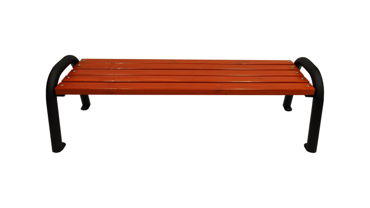 Gartenbank ohne Rückenlehne mit Metallbeinen auf weißem Hintergrund