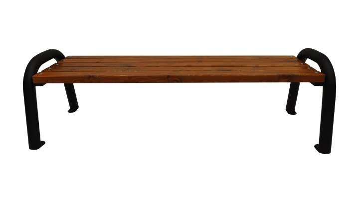 Gartenbank ohne Rückenlehne mit Metallbeinen auf weißem Hintergrund