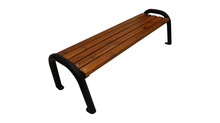 Gartenbank ohne Rückenlehne mit Metallbeinen auf weißem Hintergrund