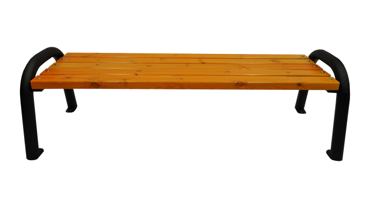 Gartenbank ohne Rückenlehne mit Metallbeinen auf weißem Hintergrund