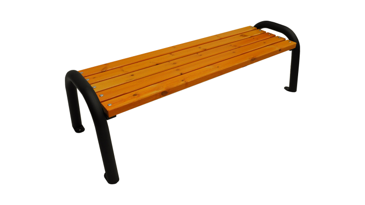 Gartenbank ohne Rückenlehne mit Metallbeinen auf weißem Hintergrund