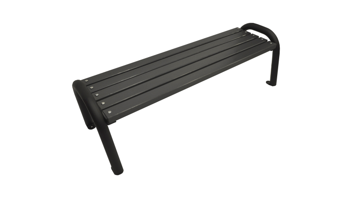 Gartenbank ohne Rückenlehne mit Metallbeinen auf weißem Hintergrund