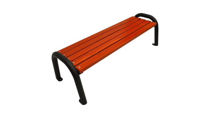 Gartenbank ohne Rückenlehne mit Metallbeinen auf weißem Hintergrund