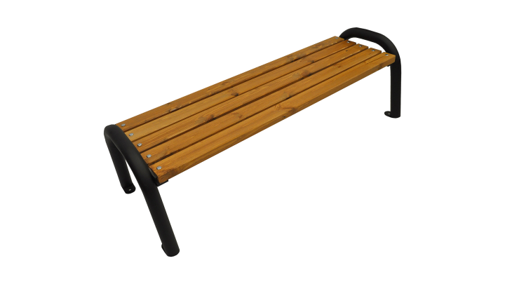 Gartenbank ohne Rückenlehne mit Metallbeinen auf weißem Hintergrund