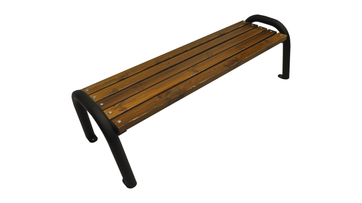 Gartenbank ohne Rückenlehne mit Metallbeinen auf weißem Hintergrund