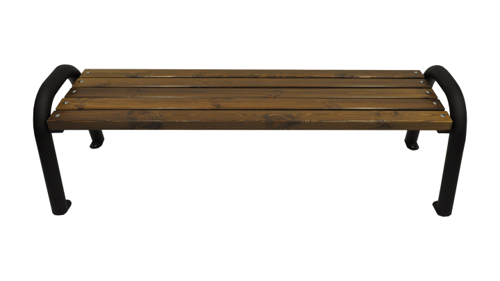 Gartenbank ohne Rückenlehne mit Metallbeinen auf weißem Hintergrund