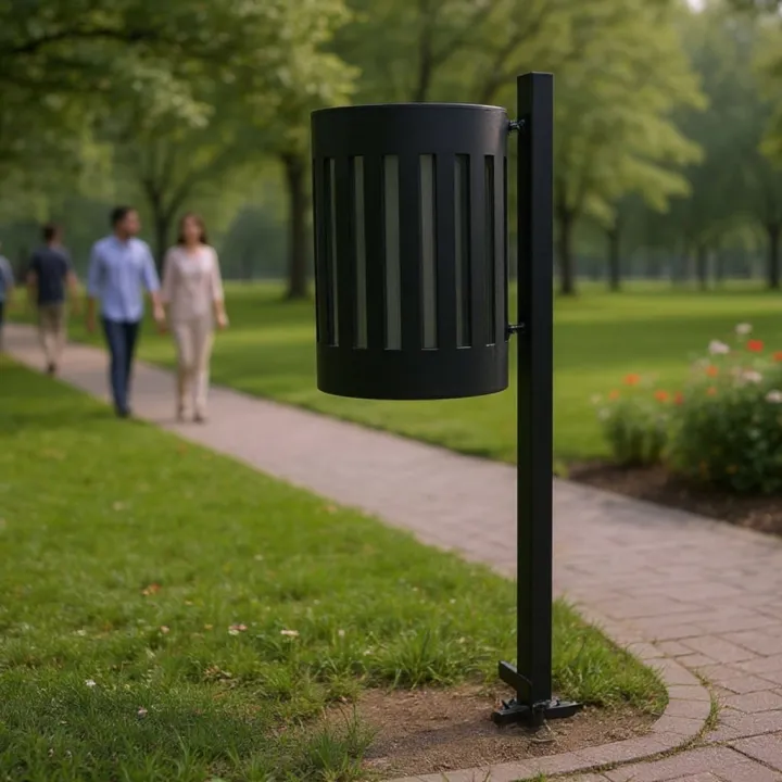 Runder Metall-Abfallbehälter Schwarz Rohr Fertig Nach Kompressio.jpg