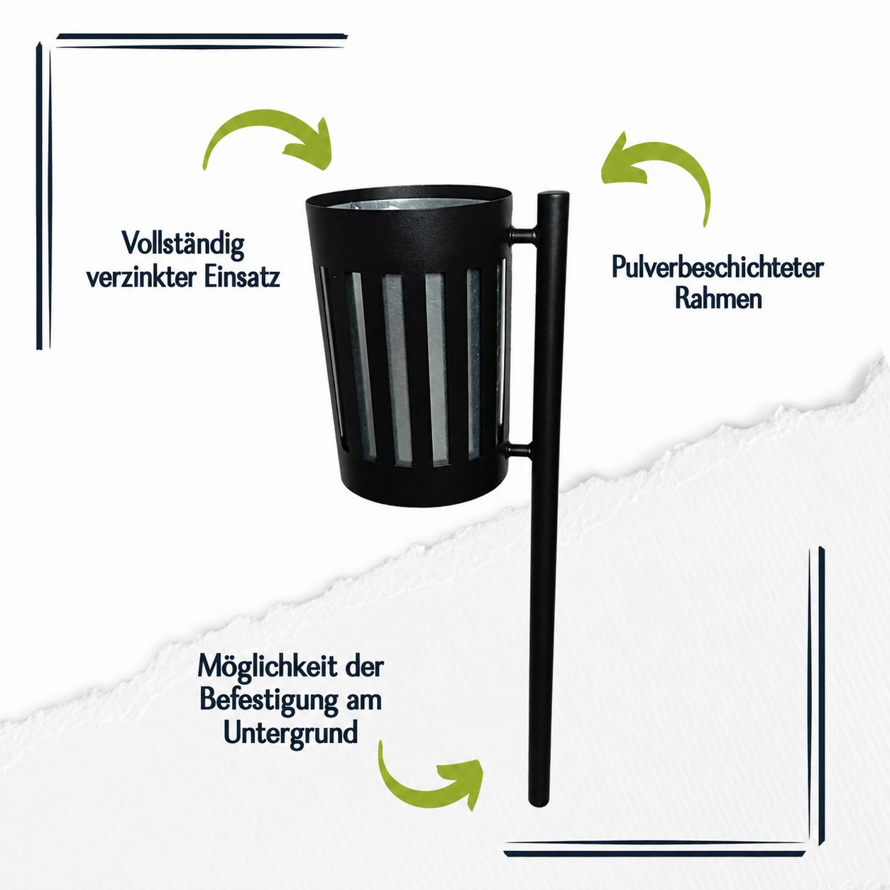 Schwarzer Abfalleimer