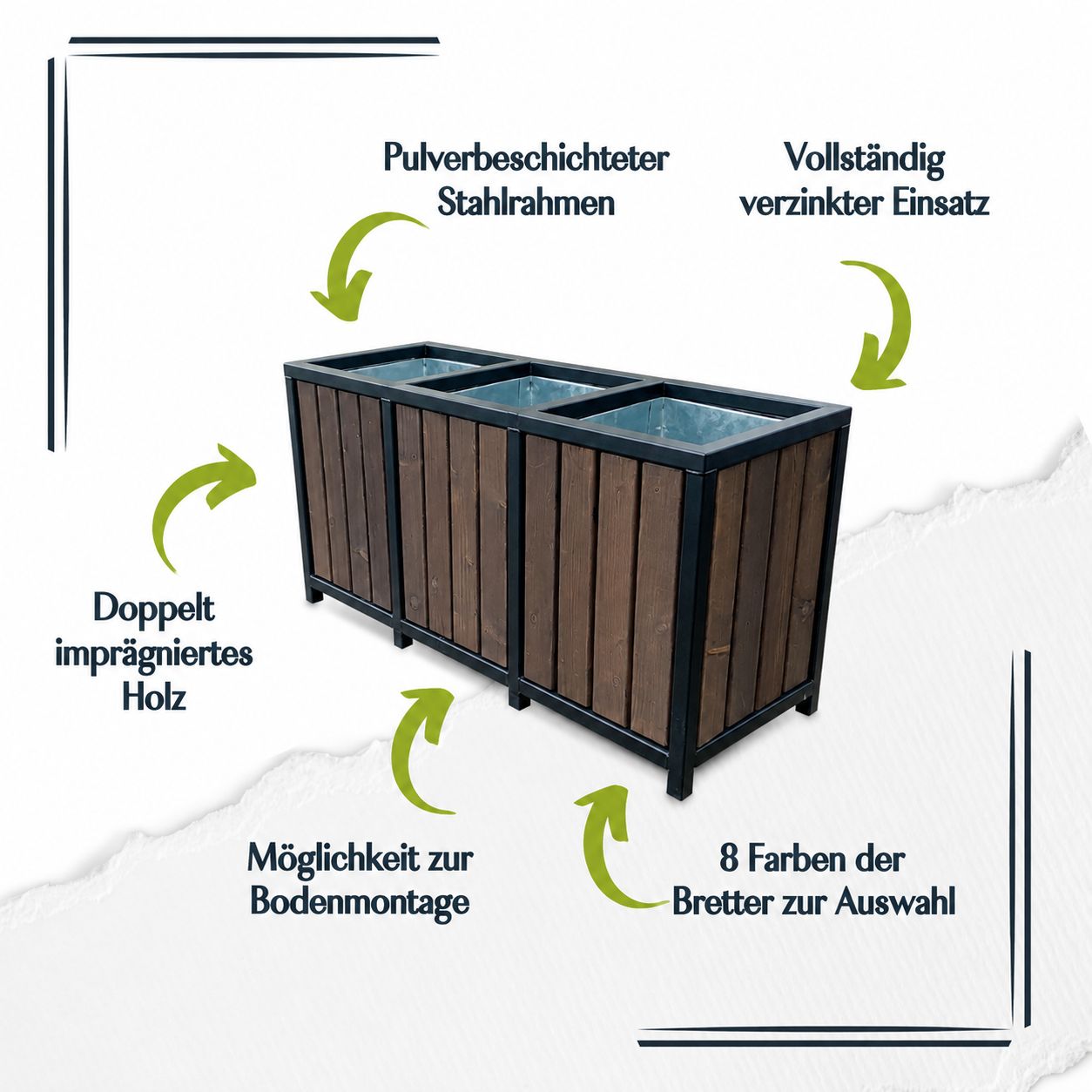 3-fach-Gartenabfallbehälter