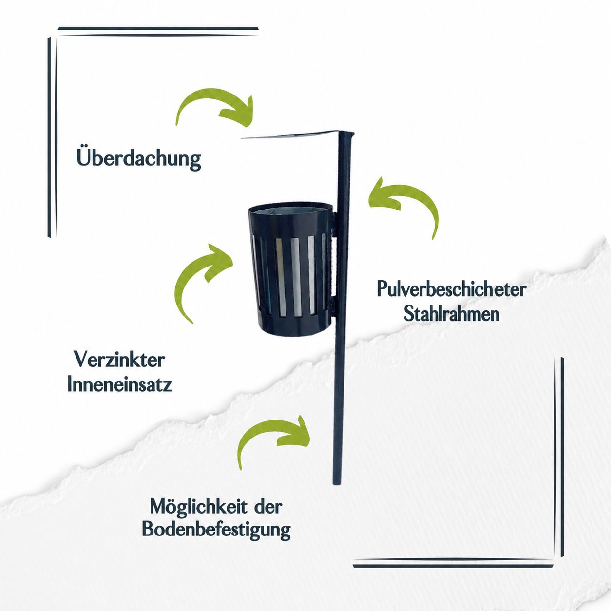 Park-Abfalleimer mit Dach